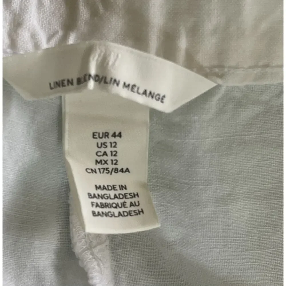 H&M Linen Blend Strech Palazzo Pants, Drawstring Size Large White Boho Lagenlook
